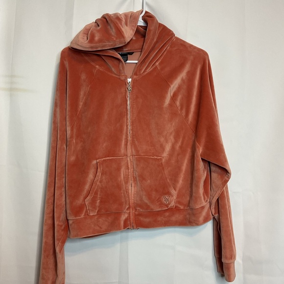 Victoria's secret blush zip up hoodie Med velvet like crop style - Picture 2 of 7